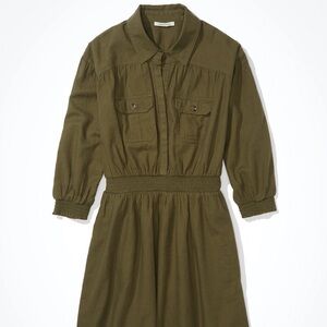 American Eagle Outfitters Green Sundress with Cuffed 3/4 Sleeves